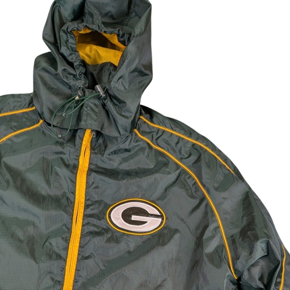 NFL Green Bay Packers Windbreaker Jacket Green Full Zip Hooded Fleece Lined L/XL - Picture 4 of 12